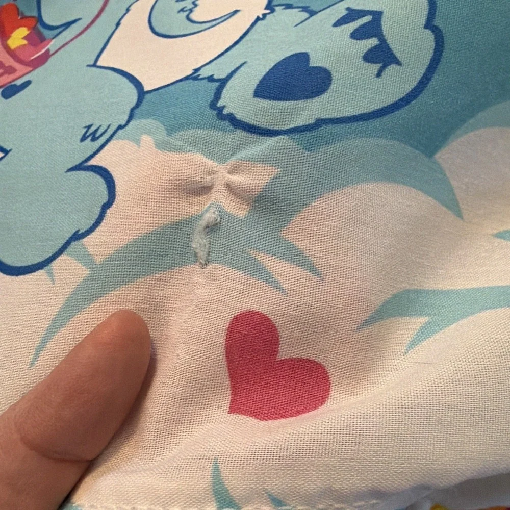 Care Bear Flat Sheet Rainbow Hearts Franco Mfg USA 2002 Vintage